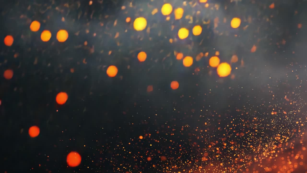 A mesmerizing display of bright, glowing sparks and embers dancing through the air, set against a dark, smoky backdrop, creating a captivating visual spectacle of light and movement