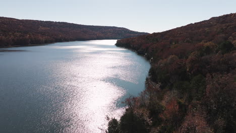 tranquil scenery at lake fort smith state park in arkansas, usa - aerial shot