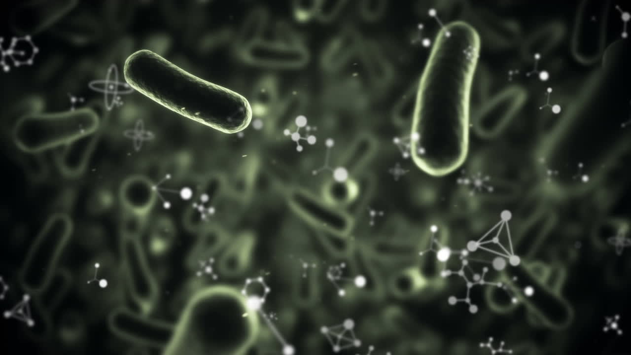 estructuras moleculares flotando sobre los vasos sanguíneos moviéndose contra un fondo negro