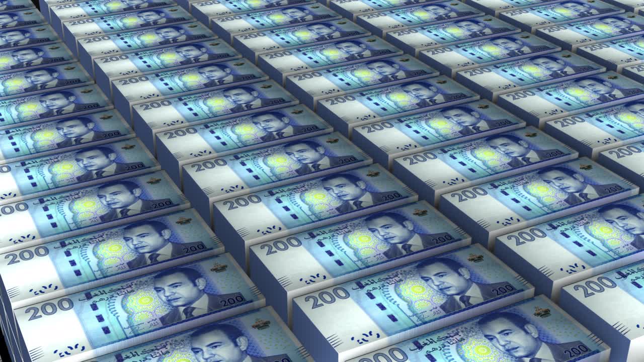 200 모로코 디르함의 3d 애니메이션: 돈의 무결한 루프의 어리