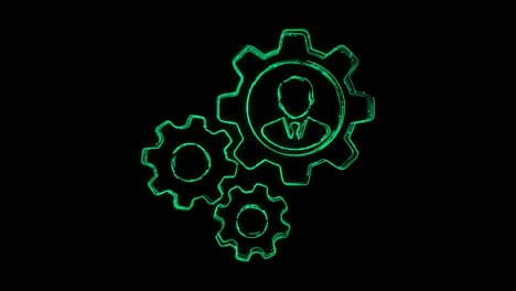 interlocking gears with person icon