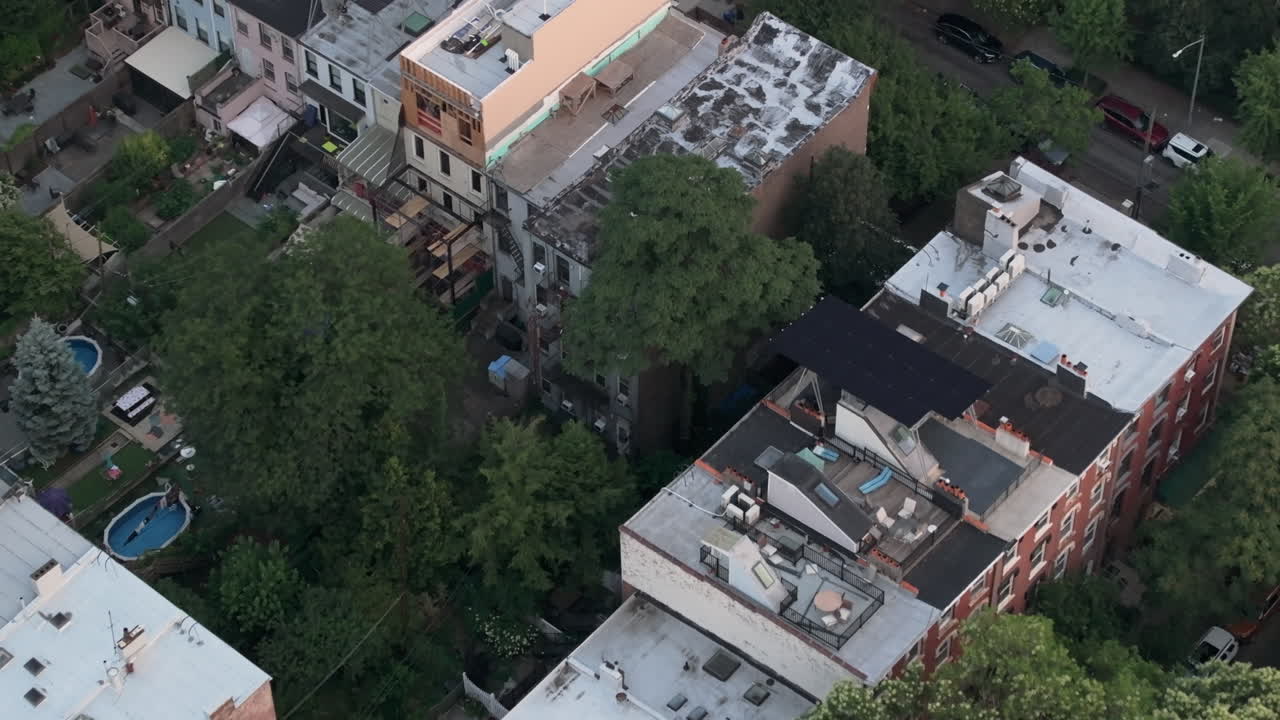 Aerial view of apartment buildings in Brooklyn. Shot on an overcast summer day in New York City