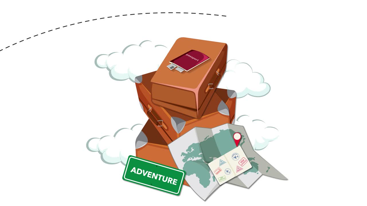 avión volando sobre artículos de viaje y texto