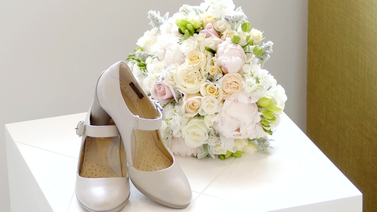 closeup shot of the bride wedding shoe
