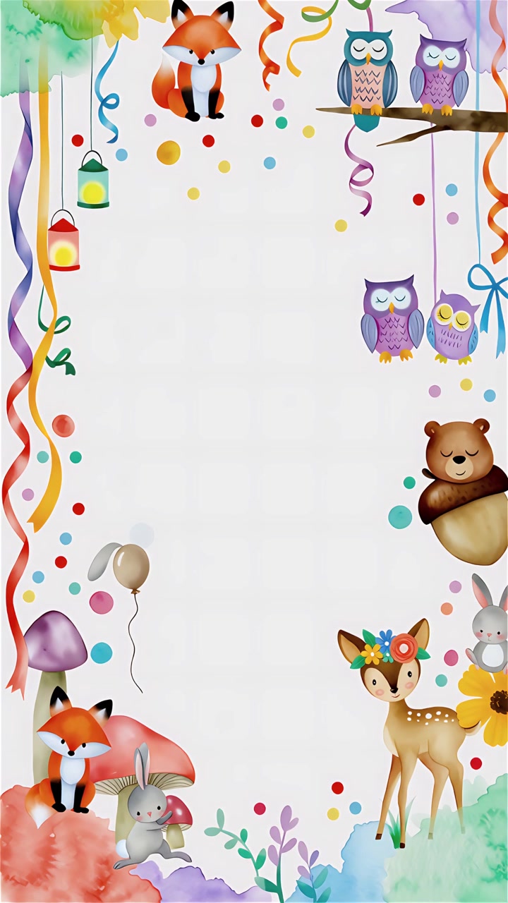 Fundo de Festa de Aniversário com Animais Fofos em Aquarela 4K