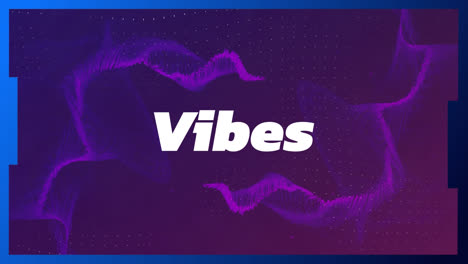 animation of vibes over blue moving clouds on navy blue background