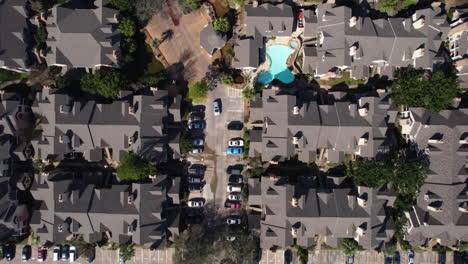 birdseye aerial view, upscale apartment complex, residential community