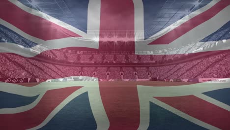 Animation-Der-Wehenden-Flagge-Englands-über-Dem-Sportstadion