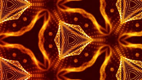 3d 4k partículas caleidoscópico fondo abstracto. animación en bucle liso de tema de ciencia ficción. partículas de lujo de oro forman estructuras y patrones complejos