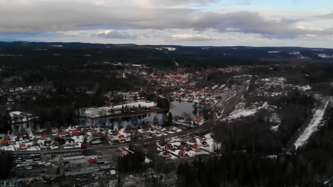 Aerial View of a Small Town in Winter