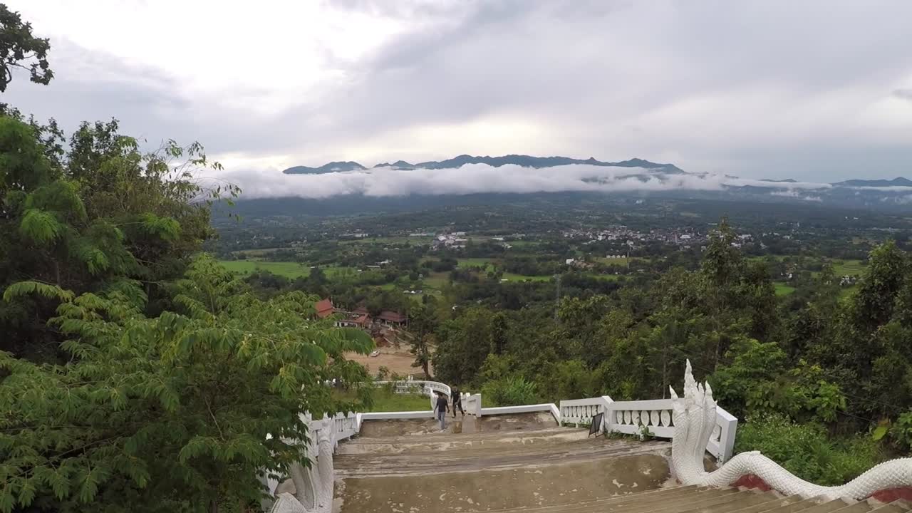 Landscape View from the Top of Steps of Mountains and Village.