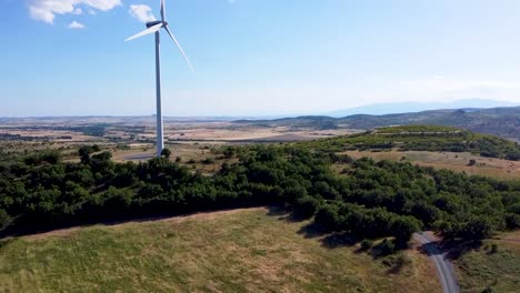 Aerial-Shot-of-Aeolian-Generators-at-Doiran-Lake,-Greece,-Footage