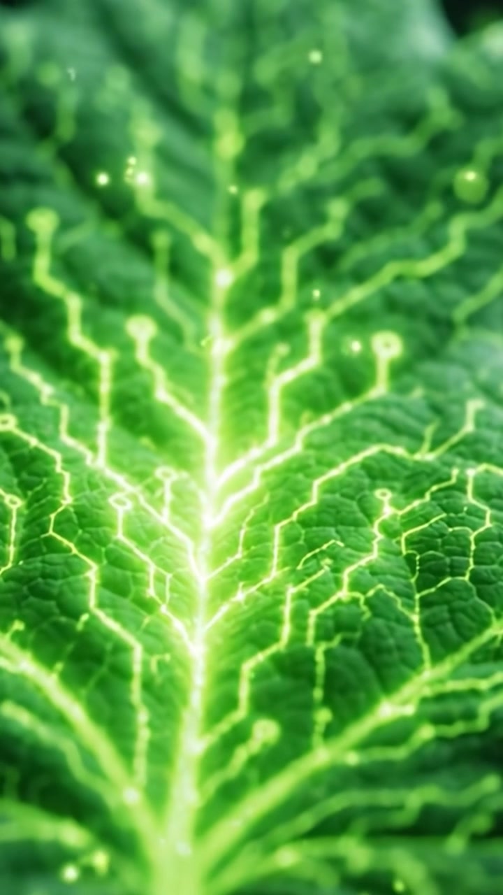 Natureza Transformadora: Uma Análise Detalhada da Evolução de uma Folha em uma Maravilha Tecnológica com Características Bioluminescentes e Padrões Intrincados