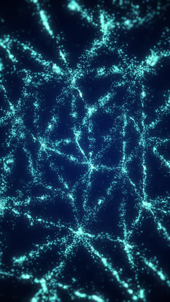 el movimiento de las partículas azules en forma de triángulos dentro de la esfera. video en bucle vertical