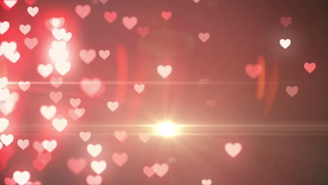 animation of hearts floating and red shapes on black background