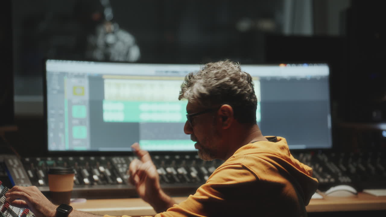 Experienced Music Producer Directing Singer in Recording Studio