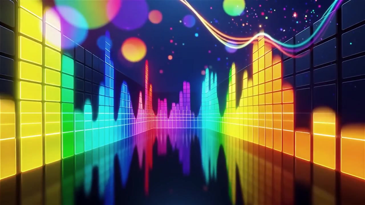 未来的なレインボーネオンの音楽イコライザービジュアライザー背景。