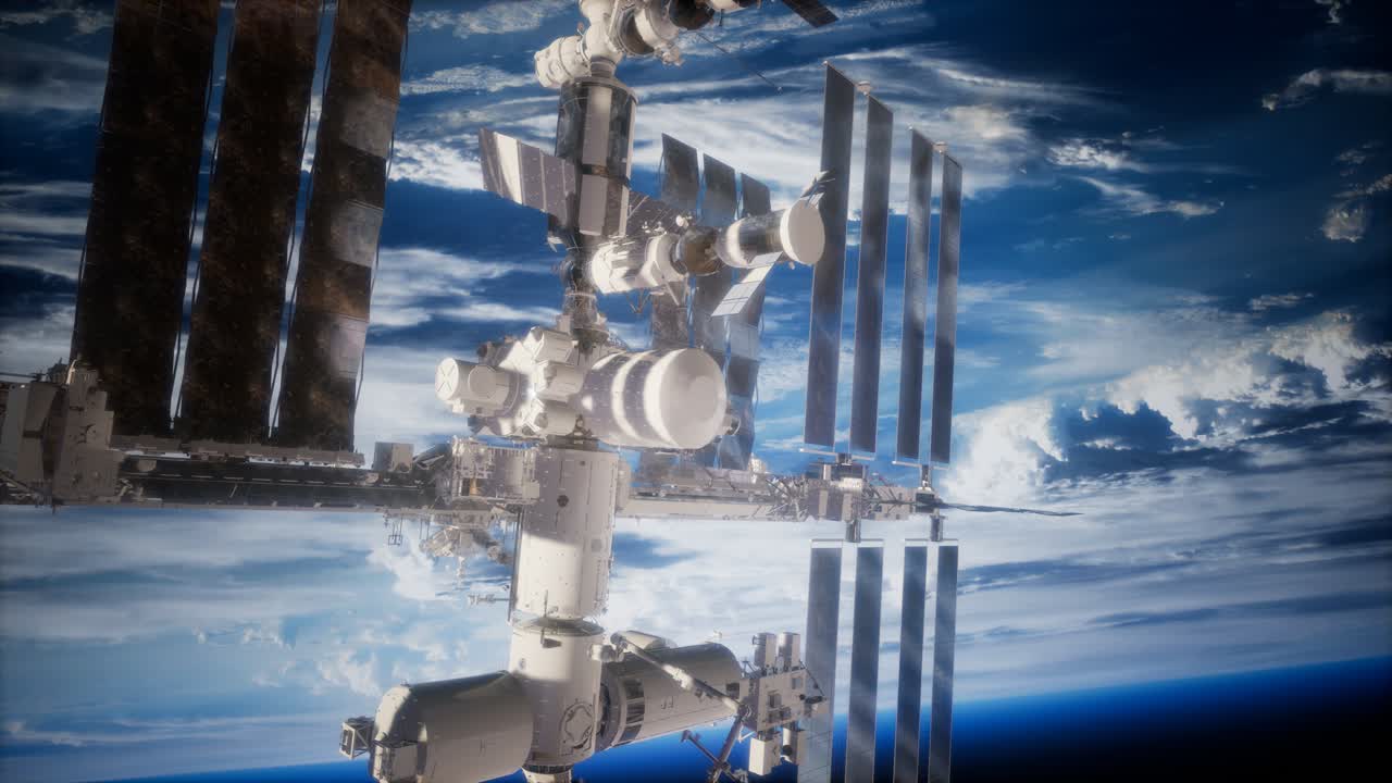A view of the Earth and a spaceship. ISS is orbiting the Earth