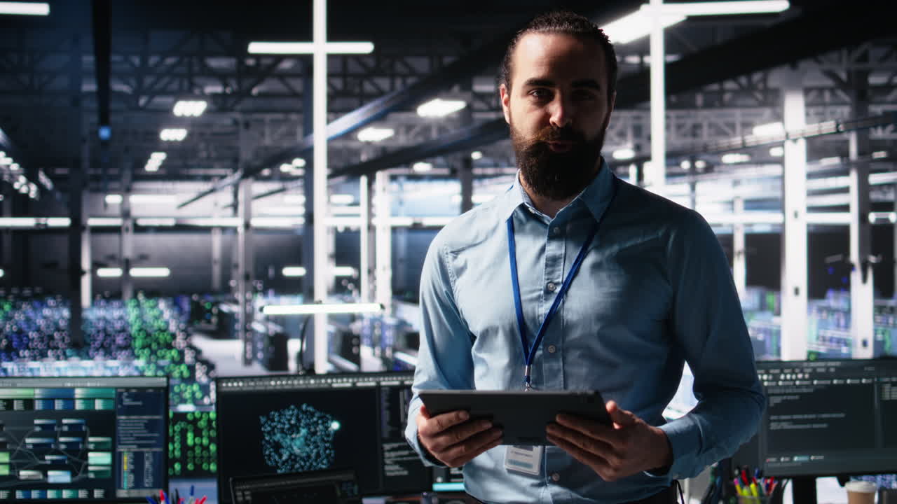 Data Center Lead Programmer Showcasing Ai Technology And Rigs