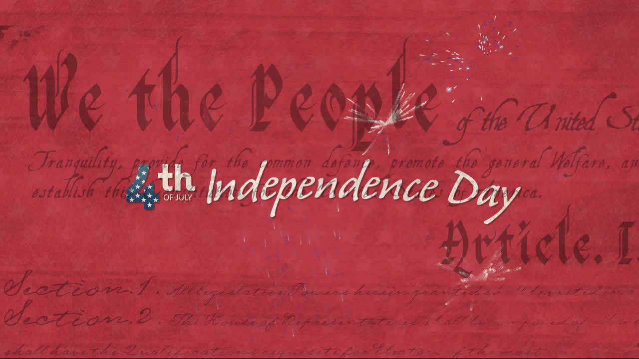 독립기념일 텍스트와 불꽃놀이 미국 헌법 텍스트 롤링