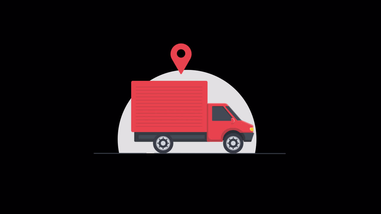 Animated Red Delivery Truck with Location Pin