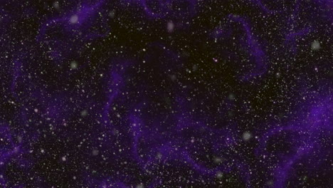 universe with flying dust in dark purple clouds