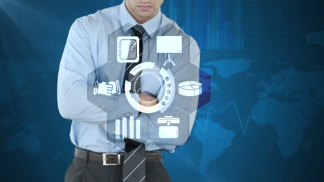 businessman using digital interface screen with icons