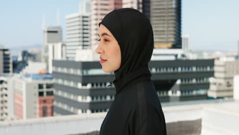 Fitness,-city-workout-and-muslim-woman-in-hijab