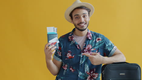 man with passport and tickets ready for travel