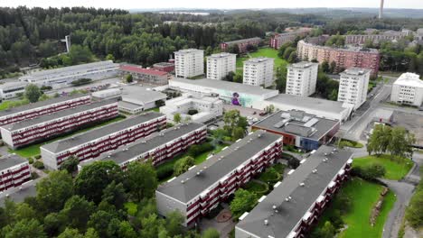 vista de drones sobre los edificios de apartamentos de 1960 de bergsjon, gotemburgo