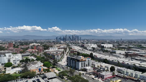 view of downtown los angeles from exposition park