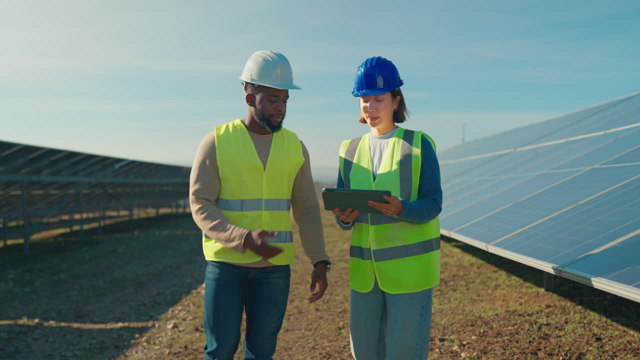 Engineers Inspecting a Solar Farm