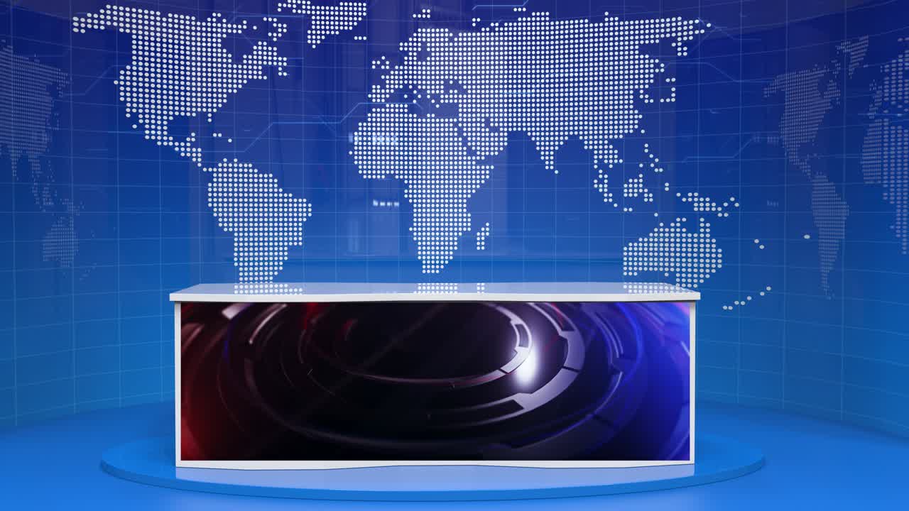 테이블과 브레이킹 뉴스 배너 뉴스 스튜디오 루프의 배경