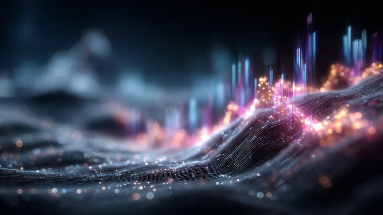 Dynamic Waves of Light and Color: A Mesmerizing Visual Dance of Vibrant Particles and Flowing Data, Capturing the Essence of Digital Landscapes in Stunning Clarity