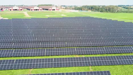 aerial view of big sustainable electric power plant with many rows of solar photovoltaic panels for producing clean ecological electrical energy