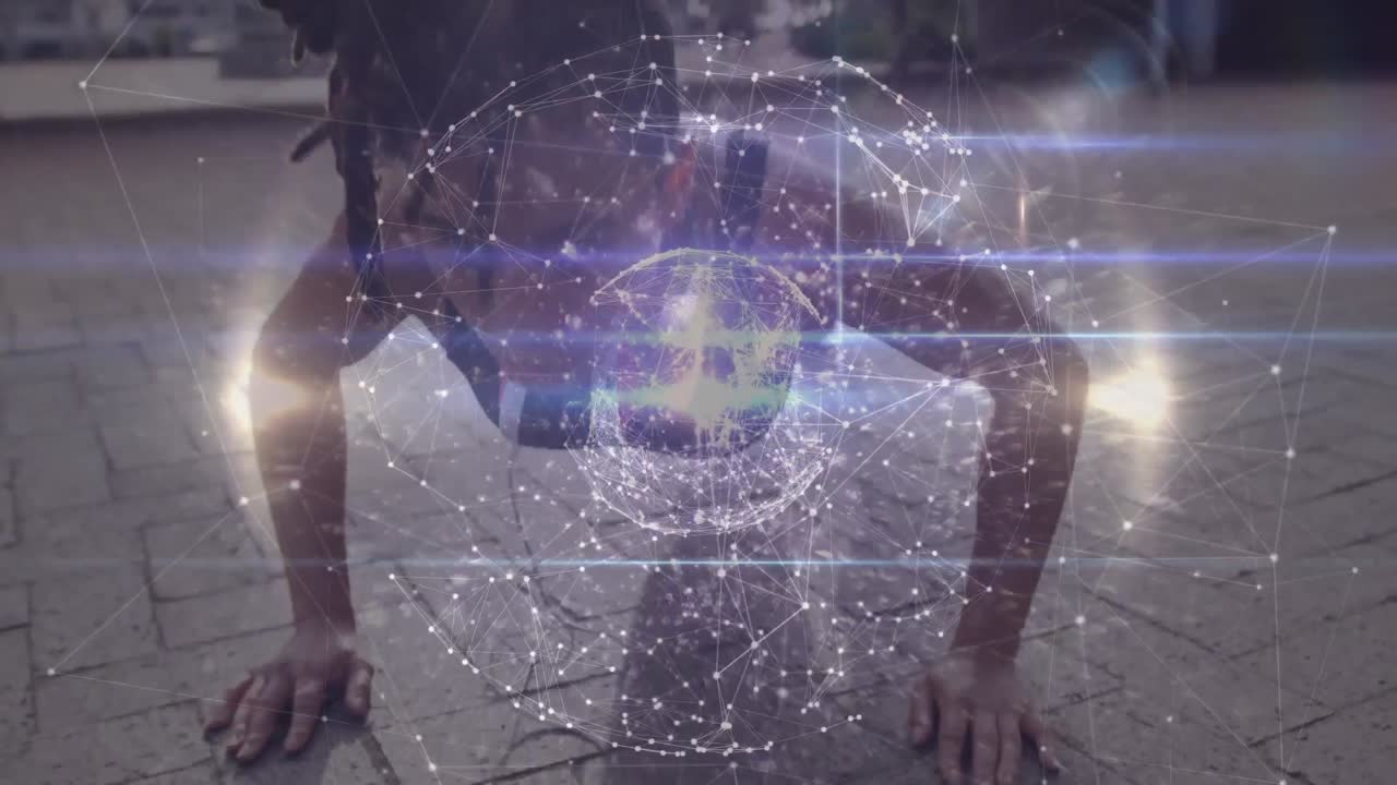 animación de la red de conexiones sobre mujeres que hacen ejercicio al aire libre