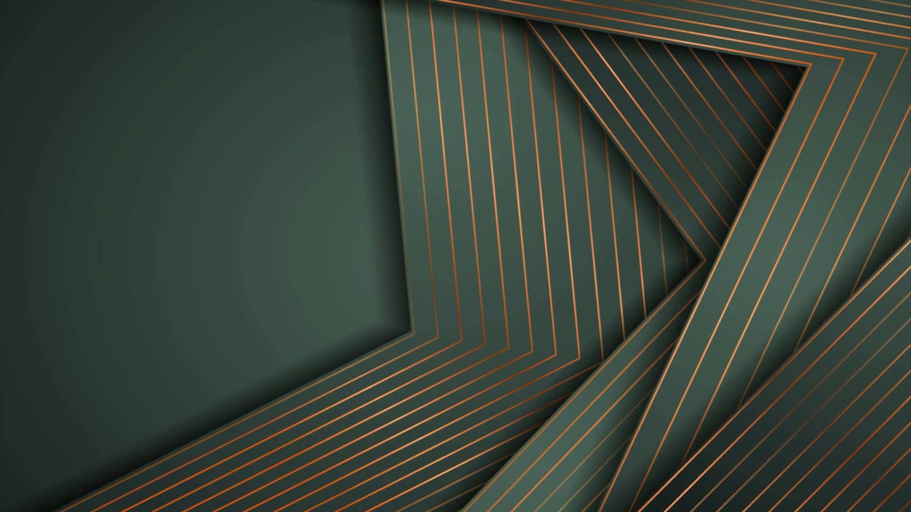 Abstract Background with Moving Green Layers and Golden Lines