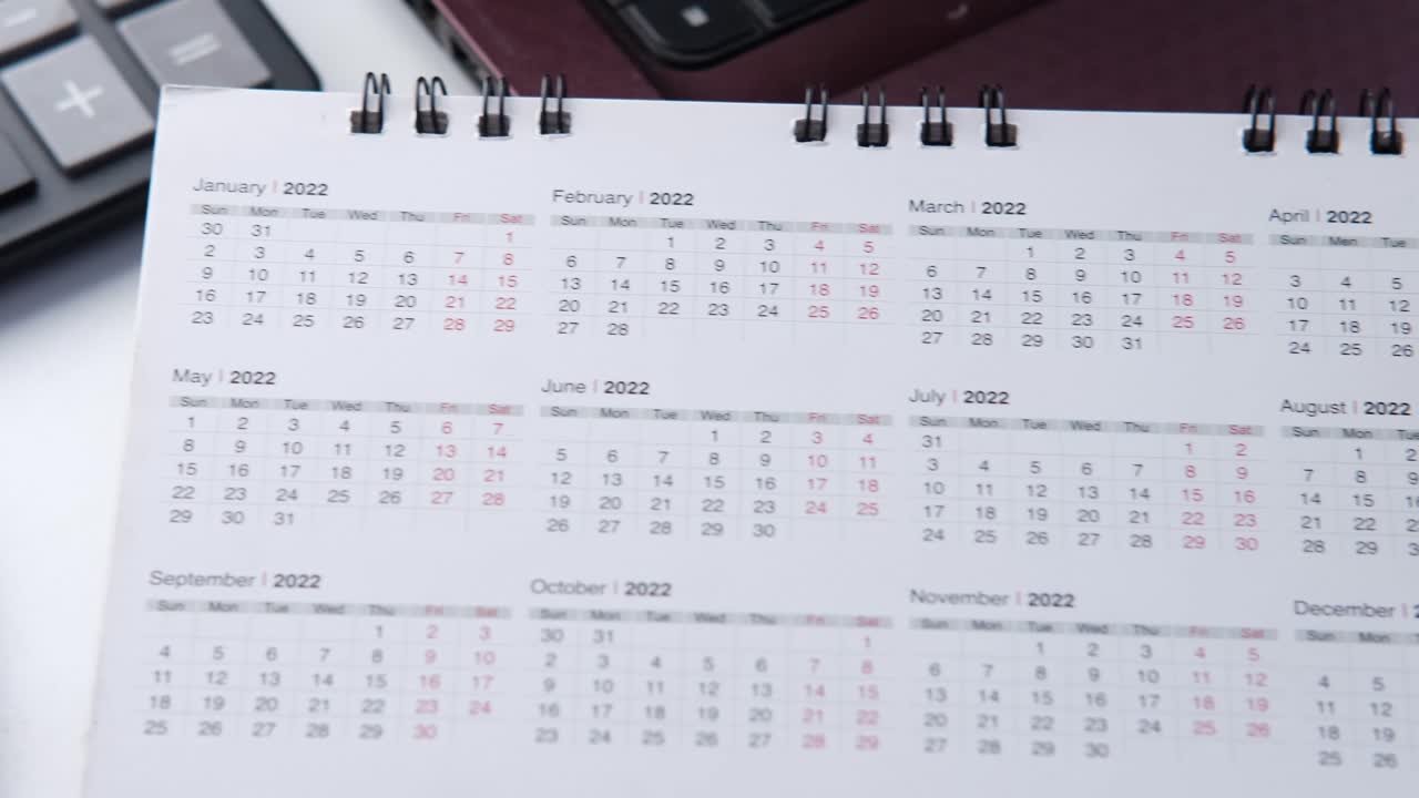 páginas del calendario de 2022