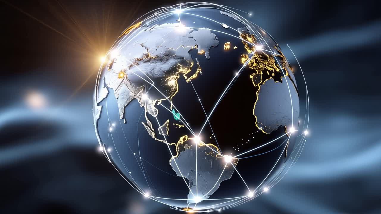 Rotating Earth with Global Network Connections and City Lights