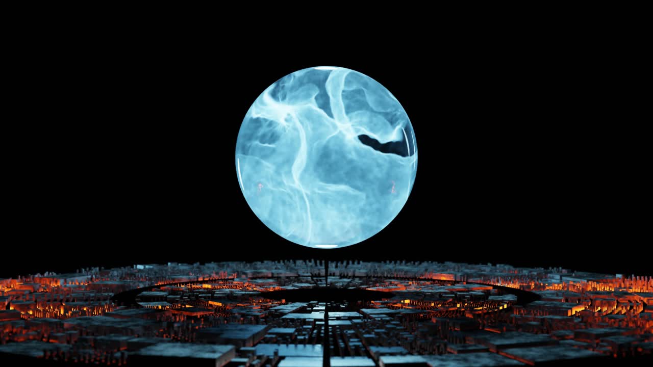 추상적인 미래주의 빛나는 파란 행성 에너지 외계인 어리 배경 3d 렌더링