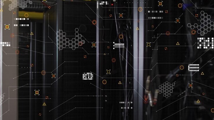 Animation of data processing against computer server room