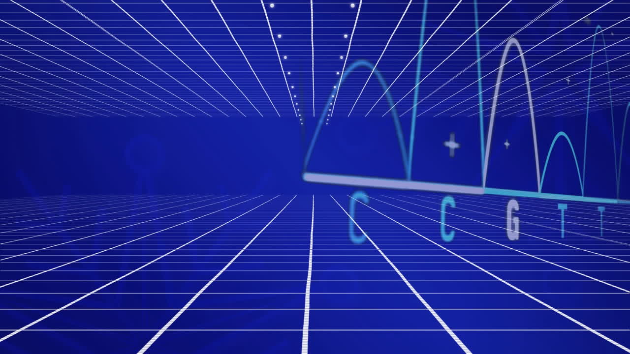 Animation of data processing over blue background