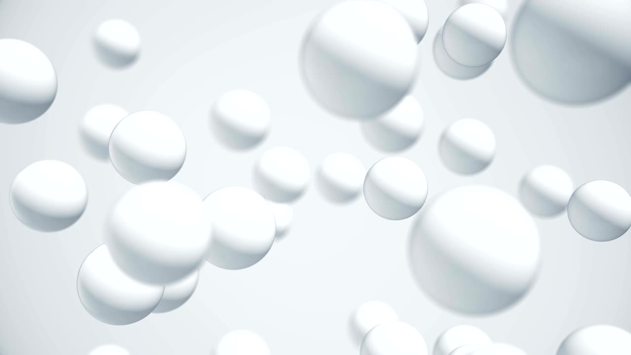 esferas simples cayendo hacia abajo. estilo limpio fondo abstracto minimalista. movimiento de burbujas blancas. bucle sin costuras.