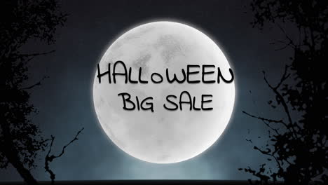gran venta de halloween con gran luna y bosque