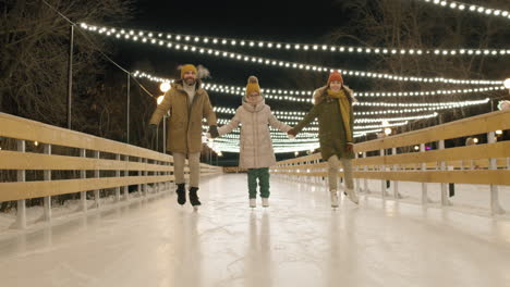 family ice skating at night