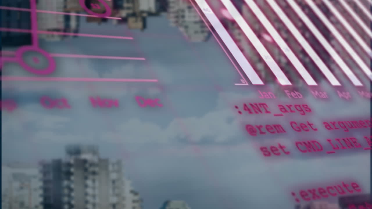 역전된 도시 풍경에 대한 통계 데이터 처리의 애니메이션