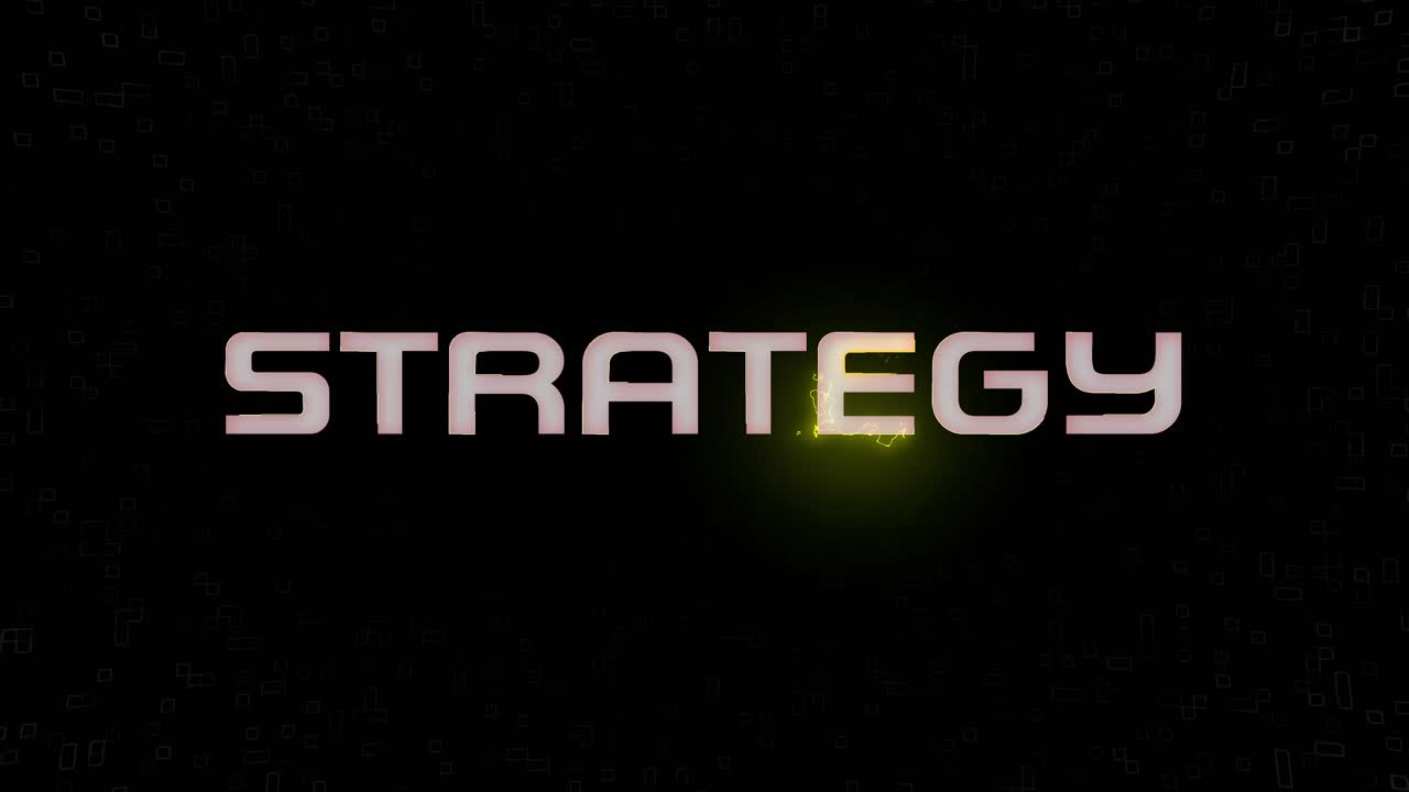 Electrified flashing STRATEGY animated graphic in white yellow and black