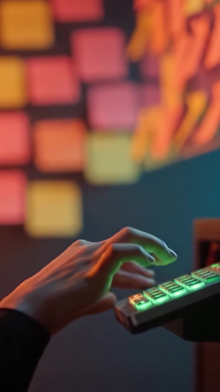 A Creative Workspace Featuring Hands Engaging with a Device Amidst Colorful Sticky Notes That Inspire Ideas and Collaboration in a Modern Office Setting