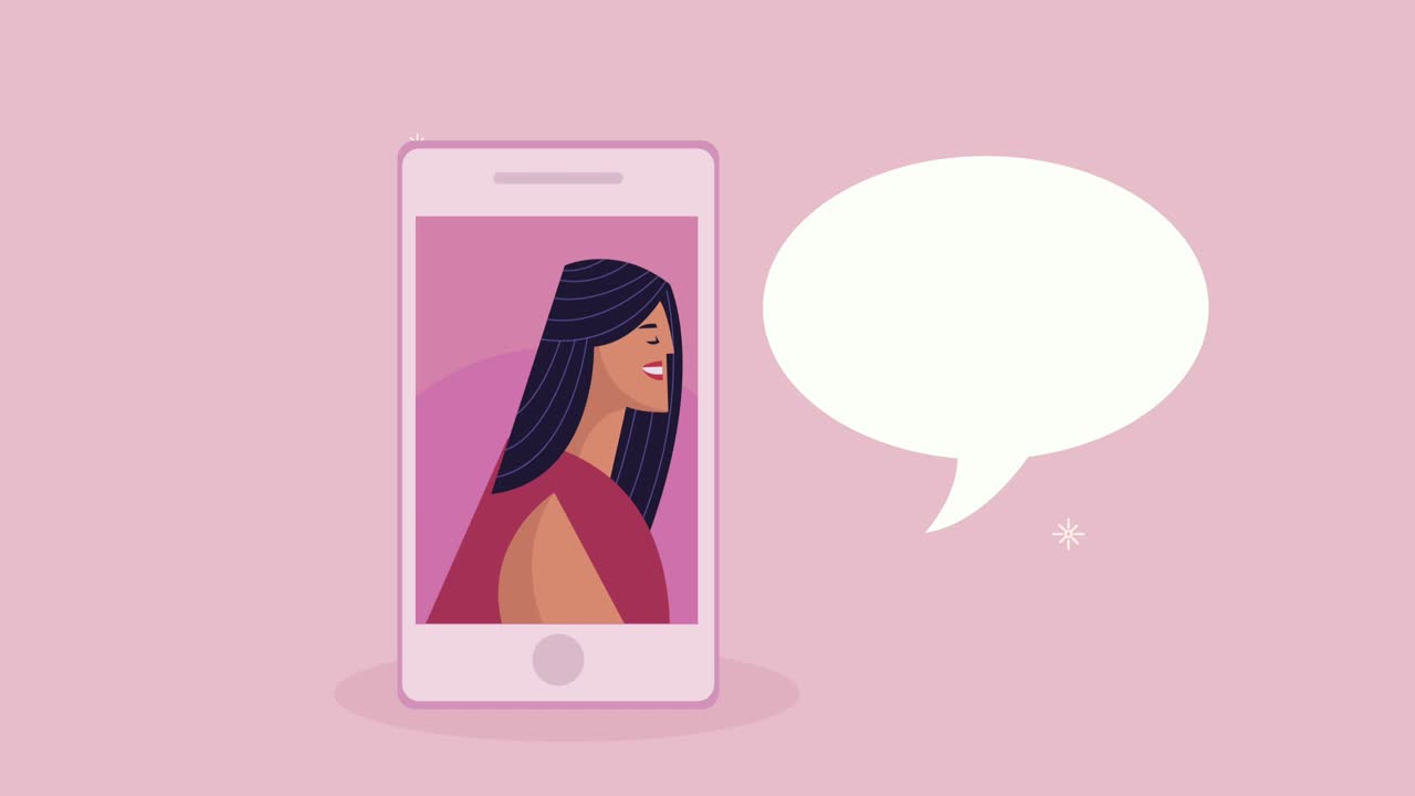 giovane donna con uno smartphone con una bolla vocale