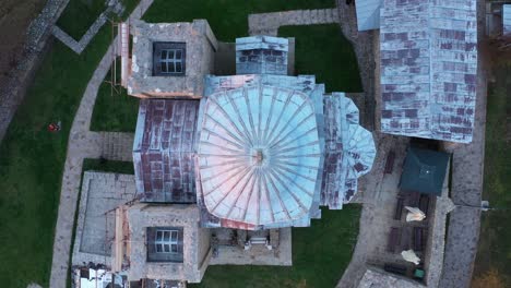 aerial view of djurdjevi stupovi monastery of serbian orthodox church, high angle shot